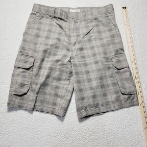 Route 66 Mens Plaid Cargo Shorts Tan Black Cotton Size 38 Casual Outdoor Pockets